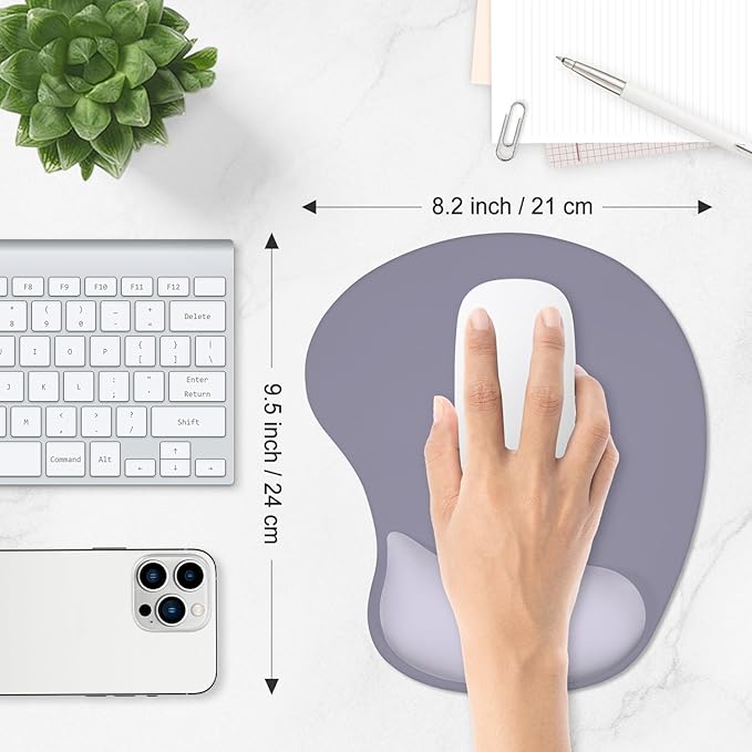 ITNRSIIET Ergonomic Mouse Pad, Cushioned Gel Wrist Rest, Non-Slip Base, Smooth Surface, Compatible with All Mice for Office & Gaming, Desk Accessory, 9.5 x 8.2 inch, Mist Gray