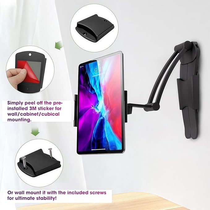 Kado Portable Monitor Stand Aluminum Alloy, Tablet Holder Phone Clamp for Display Phone, Wall Mount 3M Cubical Mount for Portable Monitor, Kitchen Cabinet Tablet Holder for iPad Surface Pro