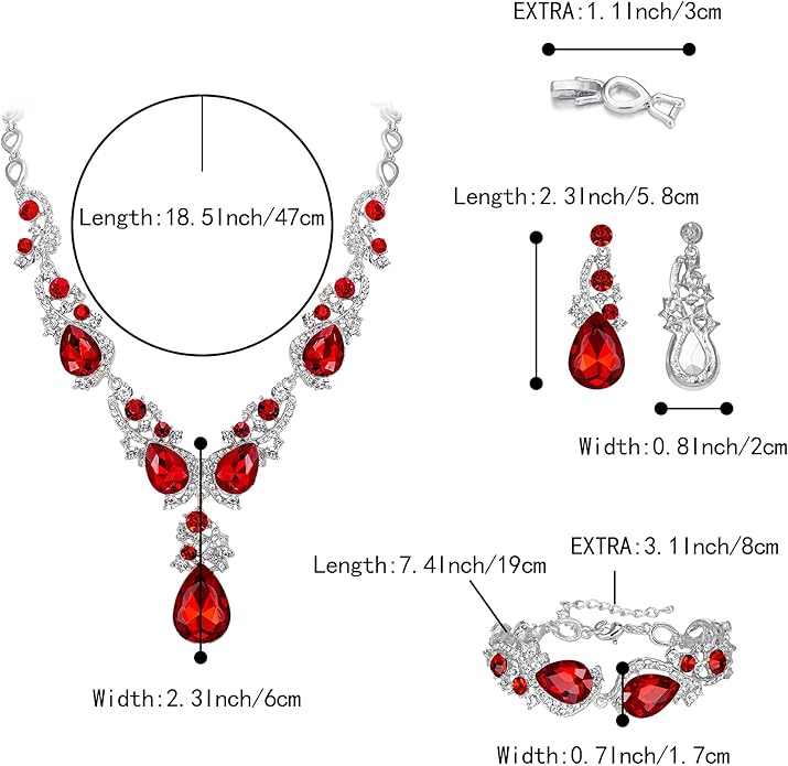 BriLove Wedding Bridal Jewelry for Women Multi Teardrop Cluster Crystal Statement Necklace Dangle Earrings Link Bracelet Set