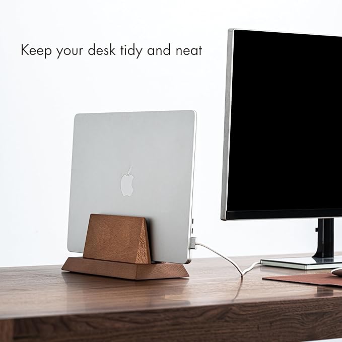 ZMARKRAFT® Adjustable Vertical Laptop Stand Holder Compatible with All Laptops, Solid Wood MacBook Stand, Wooden iPad Holder, Manually Adjustable Without Any Tool