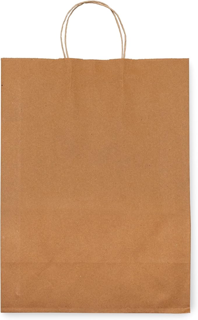 Prime Line Packaging Brown Paper Bags, Kraft Paper Bags with Handles for Shopping, Merchandise, Retail, Small Business, Bulk, 13x7x17, 50 Pack