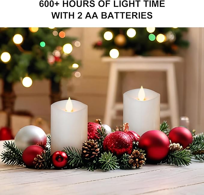 2PCS, 3 x 5 inches Flameless Candle with Remote Control, 3D Flickering Wick, Real Wax Pillar LED Candles, Battery Operated Candles,with Timer,for Holiday Home Decor,White