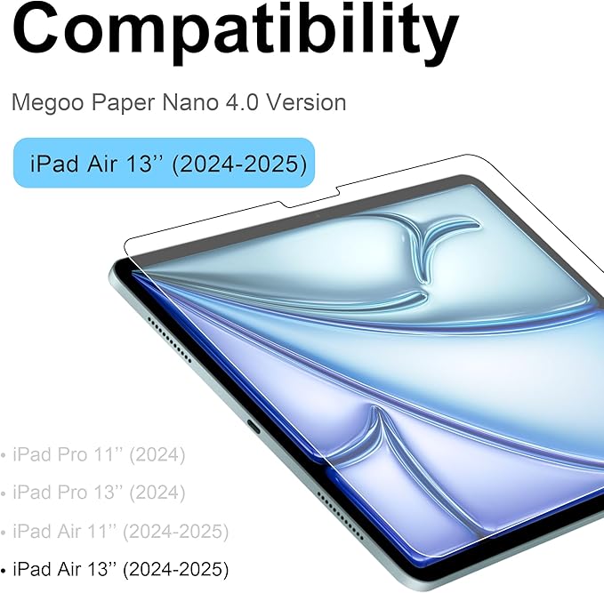 Megoo Paper Glass Screen Protector for iPad Air 13 Inch M2-M3(2024-2025 6/7th Gen),Anti-Glare/Writing Like on Paper/Matte Tempered Glass/Protective Case Compatible, 2-Pack