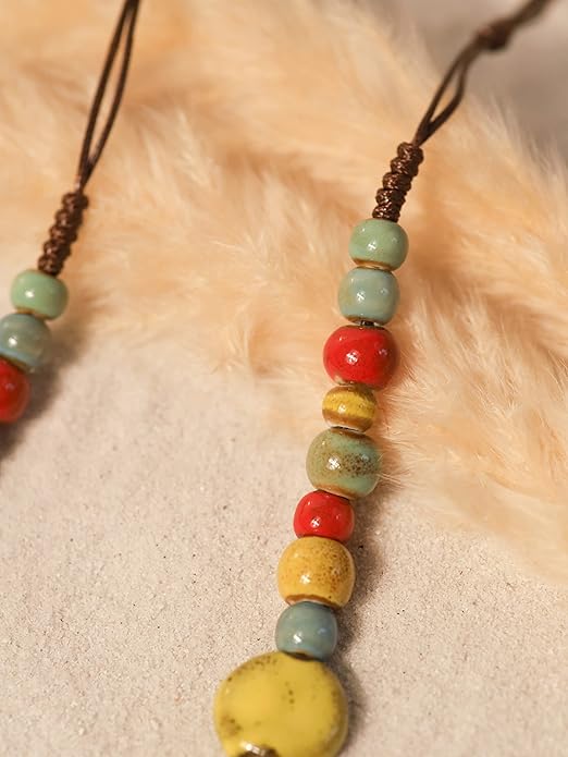 MINACHI Boho Hippie Round Ceramic Beads Strand Necklace, Vintage Bohemian Summer Beach Jewelry Gift for Women