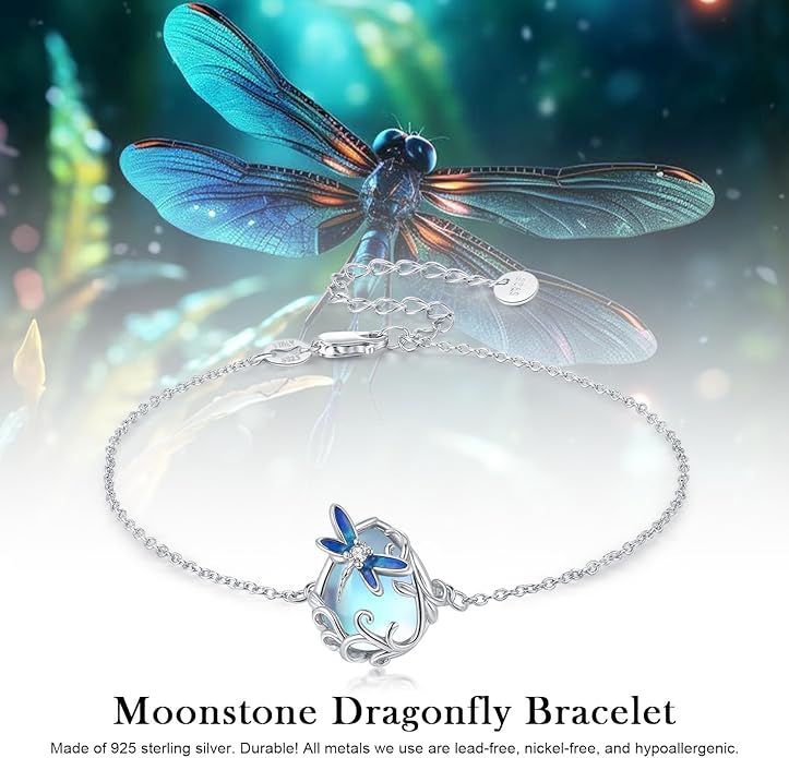 Dragonfly Bracelet 925 Sterling Silver Butterfly Bracelet Adjustable Celtic Moon Bracelet Irish Celtic Jewelry Gifts for Women