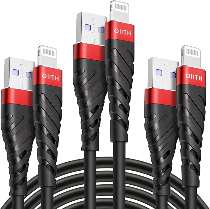 OIITH Apple MFi Certified iPhone Charger Cable 3 Pack 6 Ft, Long Lightning Charging Cord, Fast 2.4A iPhone USB Cord Compatible with iPhone12/11/XS/Max/XR/X/8/8P/7P/6