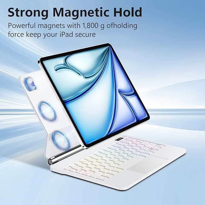 Keyboard Case for iPad Air 13 inch,iPad Pro 12.9 inch (3/4/5/6th Gen),Easy-Set Floating Cantilever Stand Magic Magnetic Backlit - Multi-Touch Trackpad Keyboard Case for iPad (White)