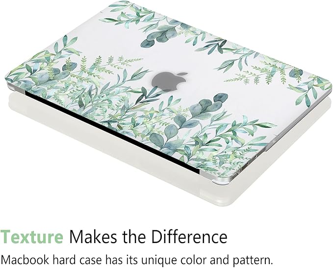 Case for MacBook Pro 13 inch M2 M1 A2338 A2289 A2251 A2159 A1989 A1706 2023-2016 Release with Touch ID, 6 in 1 Matte Clear Shell&Keyboard Cover&Screen Protector&Webcam Cover, Green Plants