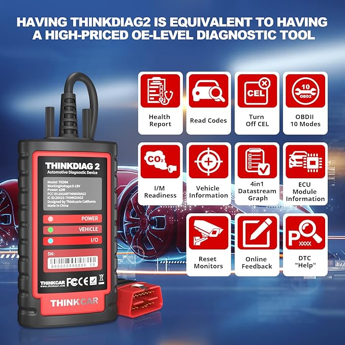 Thinkdiag2 All System Bidirectional Control OBD2 Diagnostic Scanner for iOS & Android, Bluetooth Scan Tool with CAN-FD Protocol, 15+ Reset Functions, ECU Coding, Active Test, AutoVIN, 1 Year Fr-ee