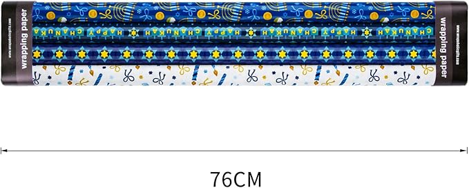 WRAPAHOLIC 30 Inch Hanukkah Wrapping Paper Roll - Jumbo Roll Menorahs, the Star of David, Candles Design for Chanukah Celebration - 4 Rolls - 30 Inch x 120 Inch Per Roll