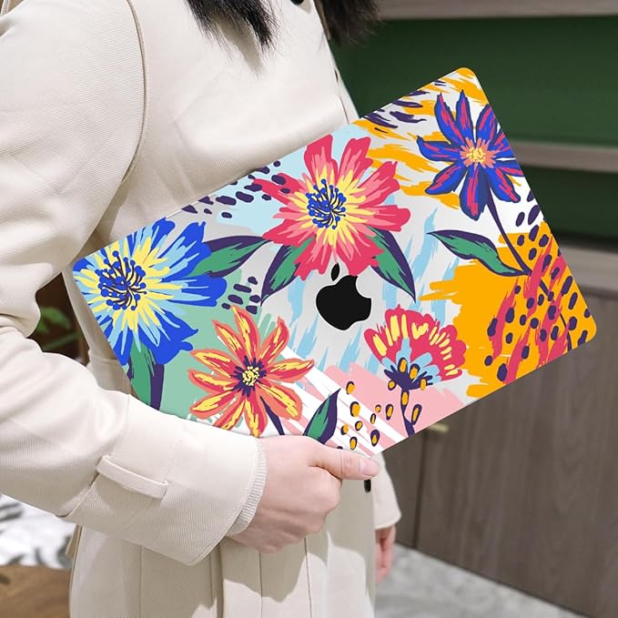 MEEgoodo Case for MacBook Air M4/M3/M2 13.6 inch 2025 2024 2022, Fit Model A3240 A3113 A2681, Compatible with MacBook Air 13 inch, Laptop Hard Shell Case with Keyboard Cover, Art Painted Flowers