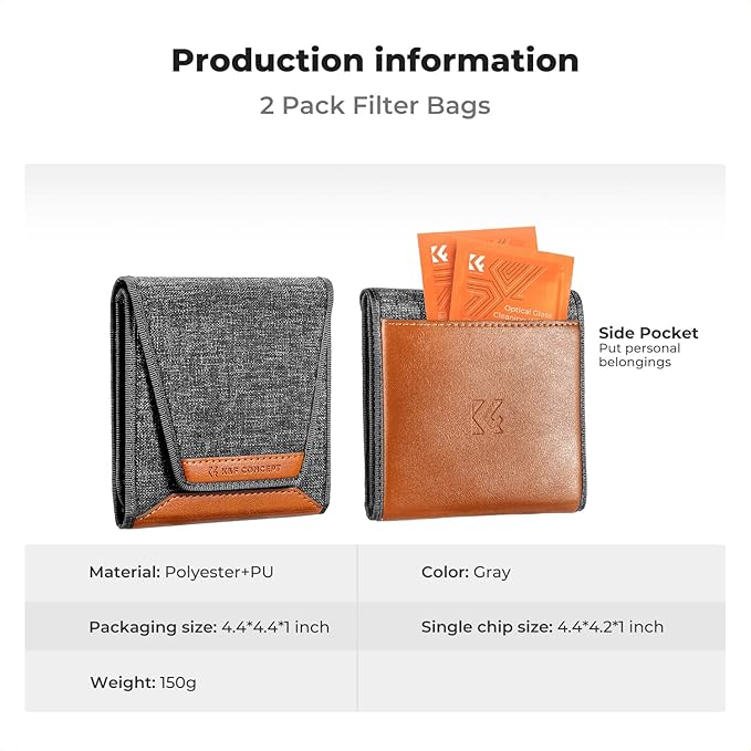 K&F CONCEPT Lens Filter Pouch, Lens Filter Case 3 Pocket Professional Photography Filter Holder Belt Bag Pouch Water-Resistant and Dustproof for Filter Up to 82mm (2Pack)