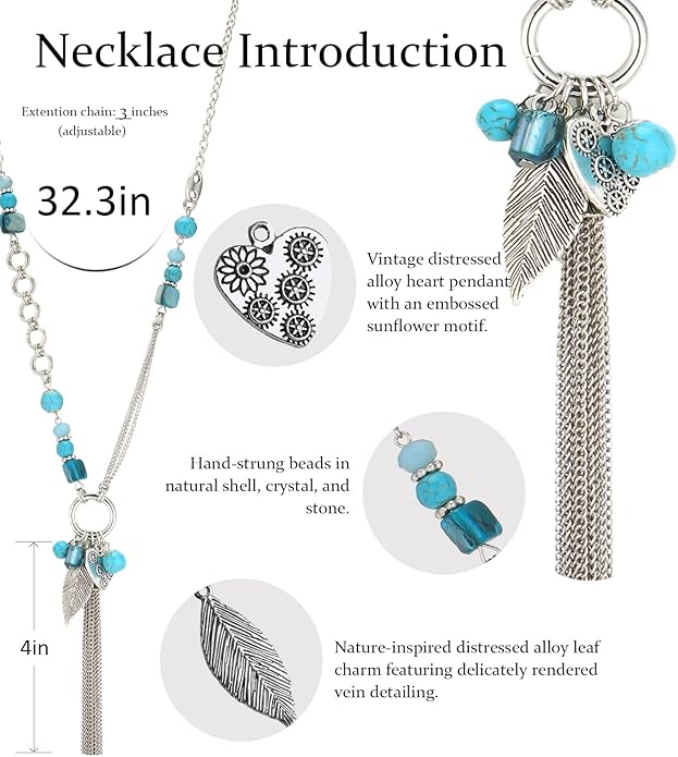 FULU AUTUMN Long Necklaces for Women Trendy Long Chunky Beaded Necklace Boho Fashion Costume Jewelry Mothers Day Gifts for Her