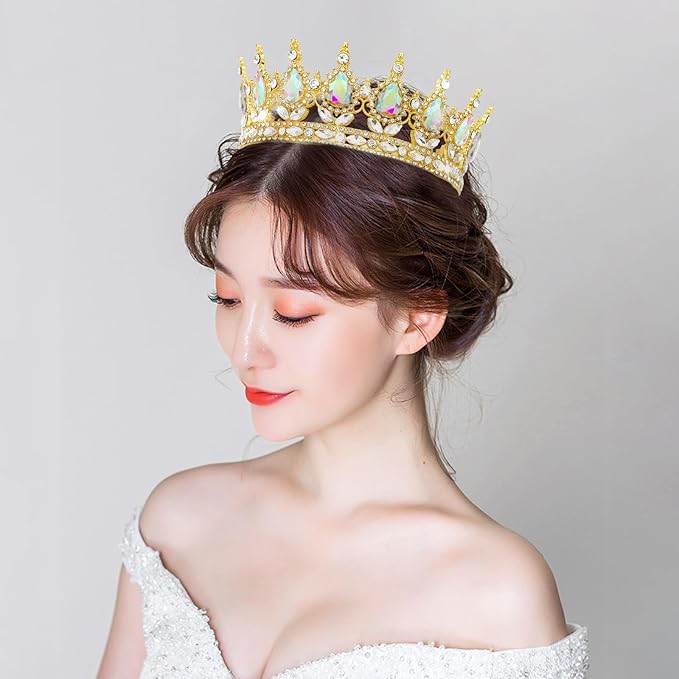 Queen Crown Rhinestone Wedding Crowns and Tiaras for Women Costume Party Hair Accessories Princess Birthday Crown Crystal Bridal Crown (Gold Crown-A+B)