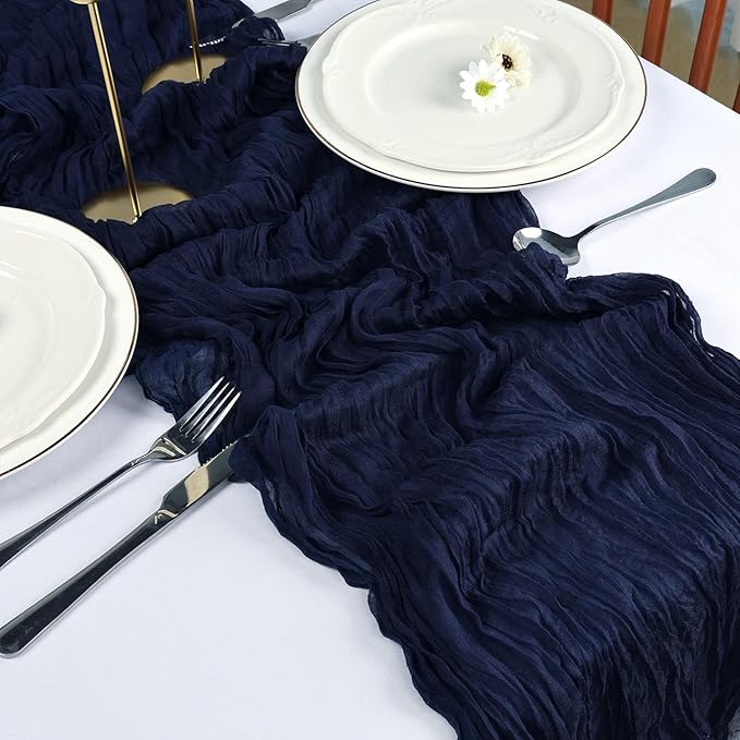 6 Pack Navy Blue Cheesecloth Table Runner 10FT Boho Cheese Cloths Gauze Fabric Table Runners 120 Inch Rustic Sheer for Wedding Birthday Party Baby Shower Centerpiece Home Decorations