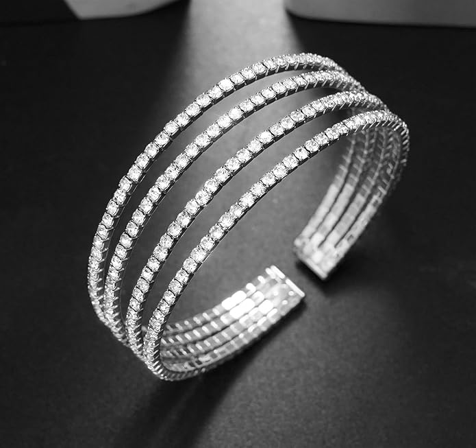 Rhinestone Bracelet for Women MultiLayer Crystal Cuff Bracelet Strand Layered Bracelet