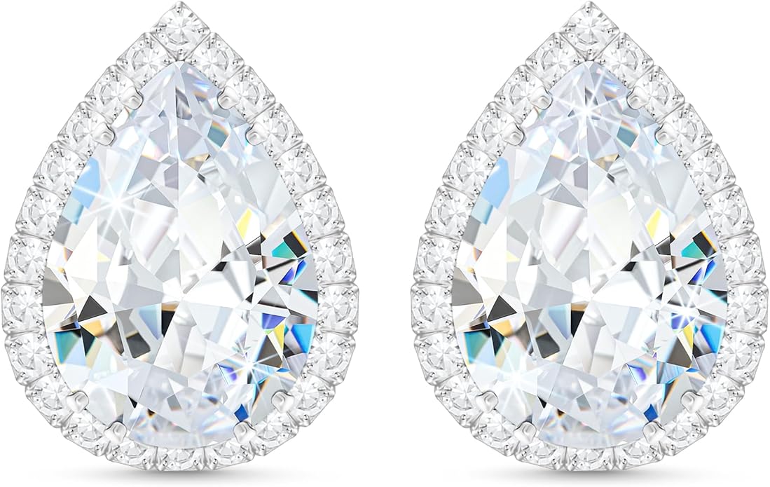 Linawe Women Stud Earrings, Teardrop Diamond Moissanite Cubic Zirconia Earrings Studs Rhinestone Jewelry Gold/Silver/Rose Gold