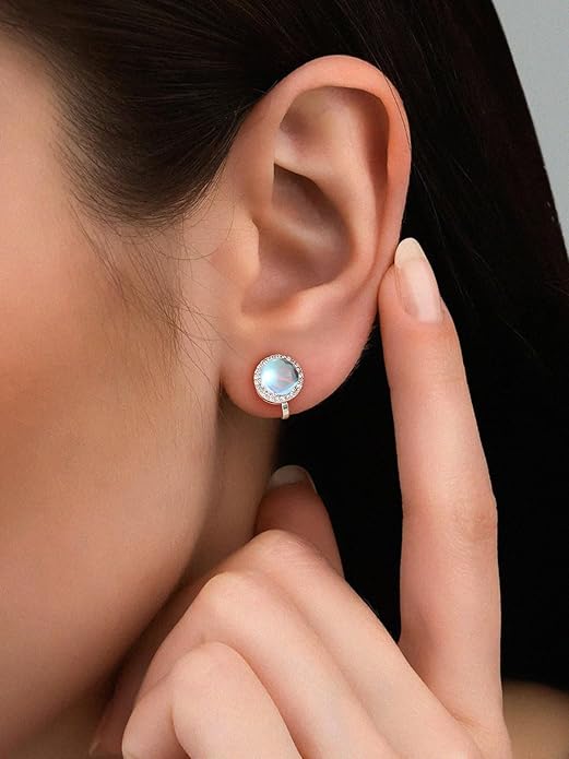 Silvora 925 Silver 8MM Cubic Zirconia Birthstone Clip On Stud Earrings Round Non Pierced Earrings For Women,Come with Box