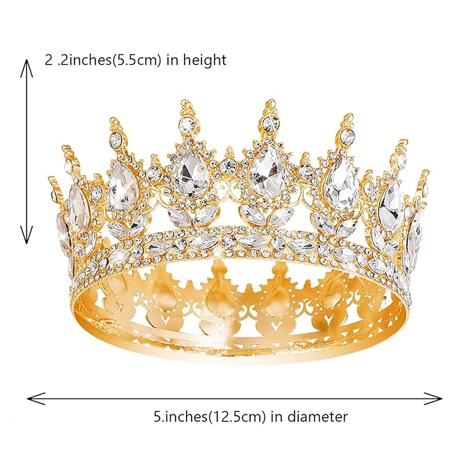Queen Crown Rhinestone Wedding Crowns and Tiaras for Women Costume Party Hair Accessories Princess Birthday Crown Crystal Bridal Crown (Gold White Crown)