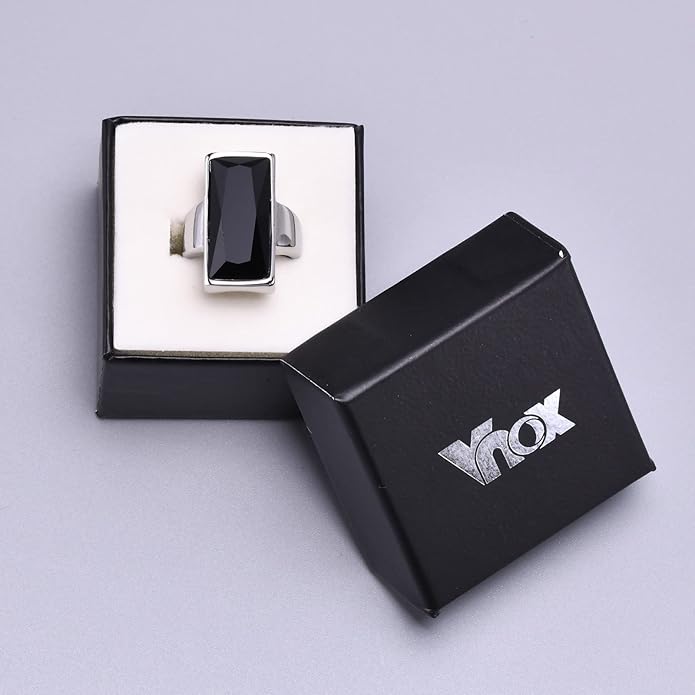 VNOX Vintage Fashion Stainless Steel Gold Plated Rectangular Black Glass Crystal Cocktail Statement Onyx Ring for Women