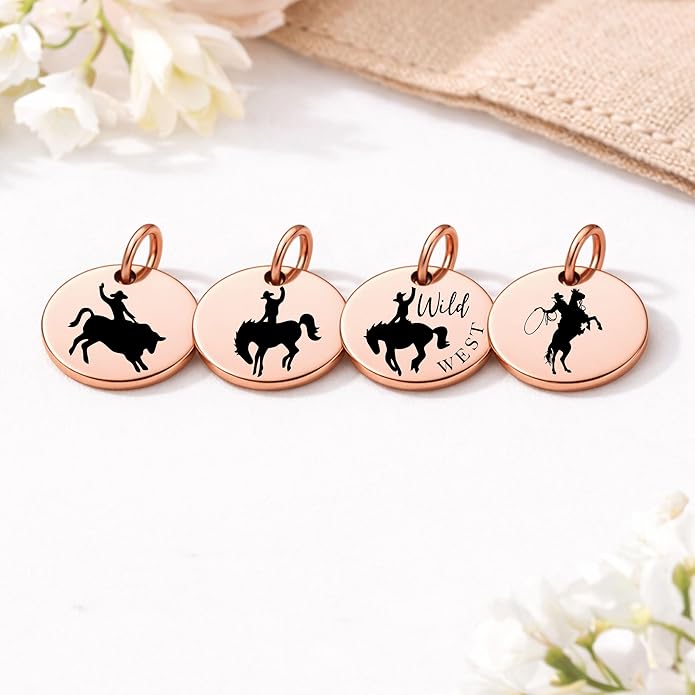 SM Design Western Charm Set of 4 – Stainless Steel Western Charms for Bracelets & Necklaces – Cowgirl, Ranch & Country Style Jewelry Charms – Western Gift for Women & Moms