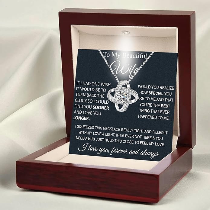 Wife Necklace From Husband To My Wife Necklace Soulmate Necklace For Women Future Wife Jewelry Birthday Christmas Valentine's gifts For Girlfriend Message Card & LED Box
