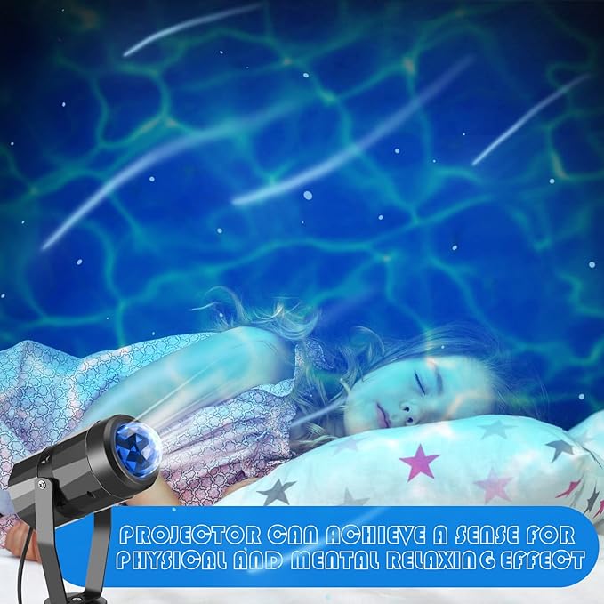 6 Pcs Water Effect Projector Light Christmas LED Ocean Wave Projector Water Wave Effect Night Light 360 Degree Rotating Room Lamp Lighting for Bedroom Under Sea Wedding Party Decoration (Blue)