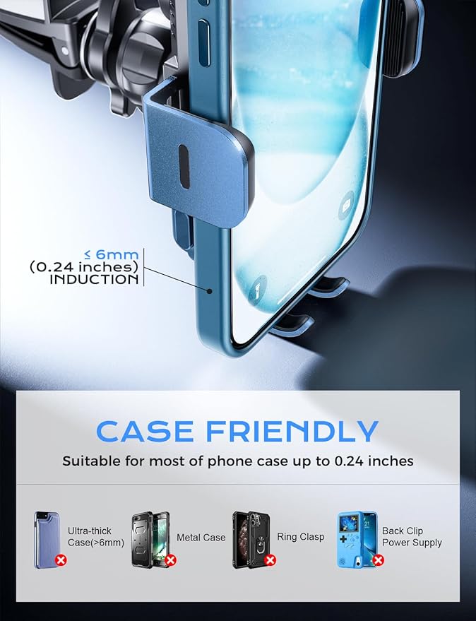 CHGeek Wireless Car Charger, 15W Fast Charging Auto Clamping Car Charger Phone Mount Phone Holder fit for iPhone 15 14 13 12 11 Pro Max Xs, Samsung Galaxy S25 Ultra S24 S23 S22, S21, S20, Blue