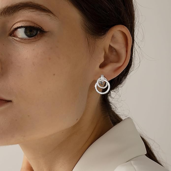 14K Gold Plated Chunky Clip On Earrings for Women 14k Gold Knot Link Clip Earrings Silver Rhinestone Hoop Clip On Earrings Jewelry for Women