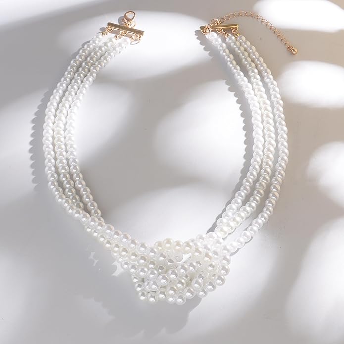 Statement Strand Imitation Pearl Necklace for Women 1980s
