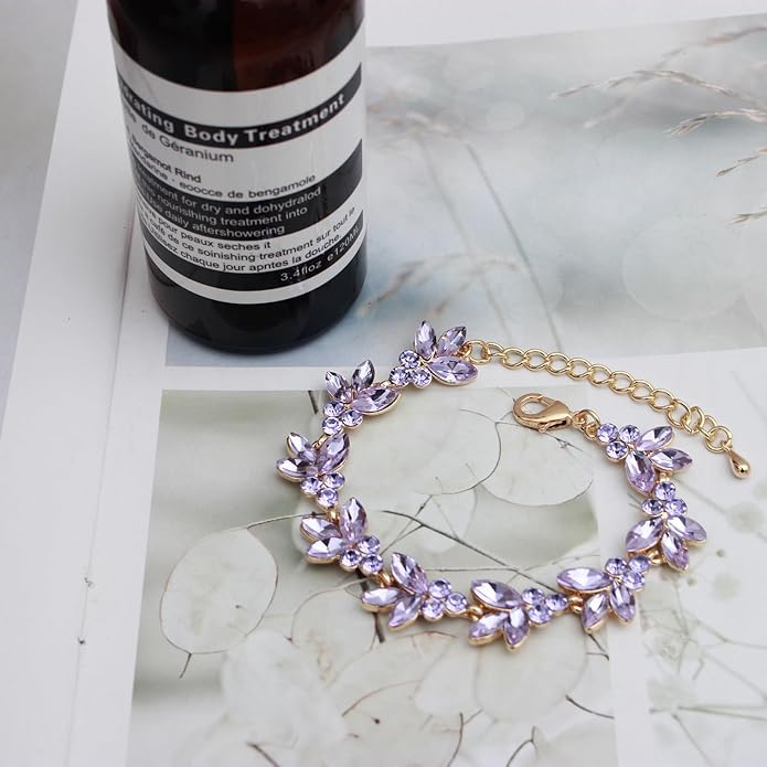 Bridal Wedding Crystal Leaf Choker Necklace Dangle Earring Bracelet Brides Bridesmaid Jewelry Set for Women