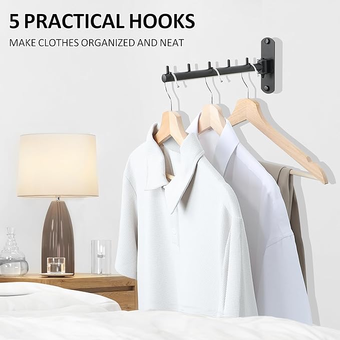 Swing Clothes Hanger Rack,2-Pack Garment Racks Wall Mounted Clothes Bar-Hanger Holder Hooks Heavy Duty Folding Drying Rack Space Saving Clothing Hanging System Closet Storage Organizer,Black