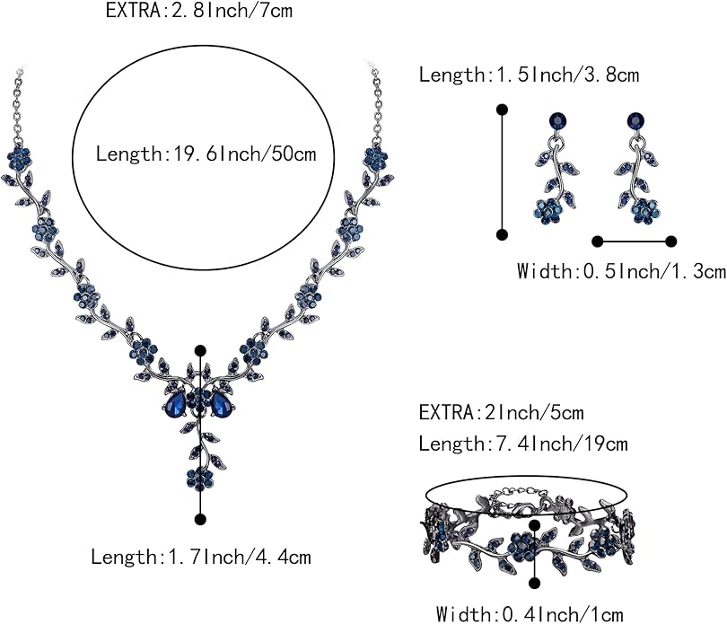 BriLove Women's Wedding Jewelry Leaf Cluster Flower Crystal Dangle Earrings Pendant Necklace Set for Bridal