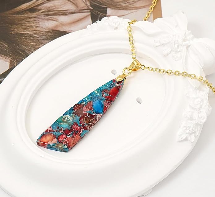 Nature Stone Necklaces for Women Boho Pendant Necklace 18K Gold Chain Necklaces