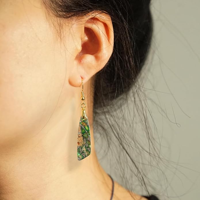 Jasper Stone Earrings for Women Trendy Dangle Earrings Fishhook Drop Earrings