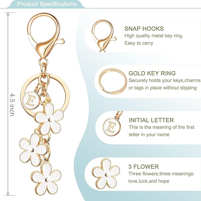 OUMILAN Initial Keychain Cute Flower Charms Keyring for Handbag Backpack–Personalized A-Z Letter Jewelry Gift for Women Girls