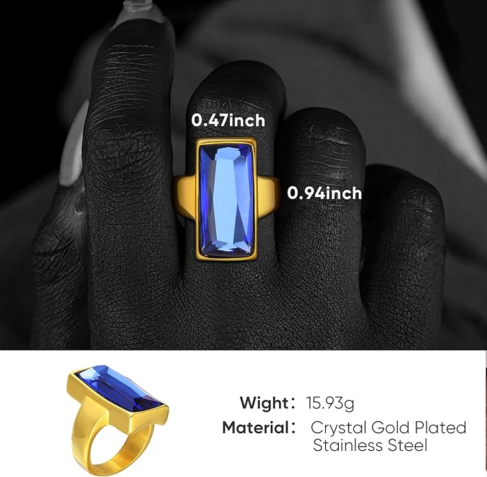 VNOX Vintage Fashion Stainless Steel Gold Plated Rectangular Black Glass Crystal Cocktail Statement Onyx Ring for Women