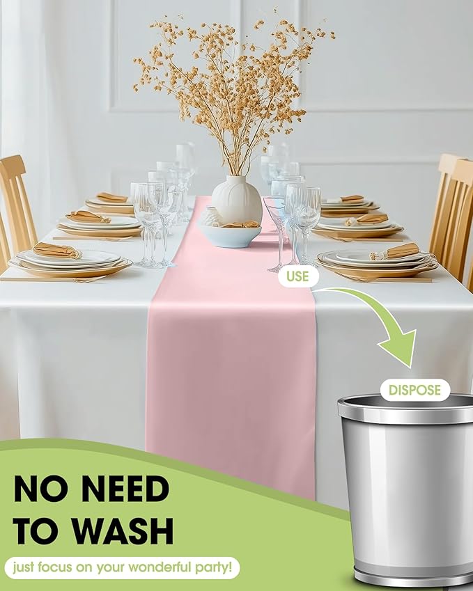 Pureegg Dusty Pink Plastic Table Runners - 12 Pack, 14'' x 108'', Water Resistant & Disposable Centerpiece Decorations for Table Cloth, Wedding, Birthday, Holiday, Baby Shower, Party, Home Decor