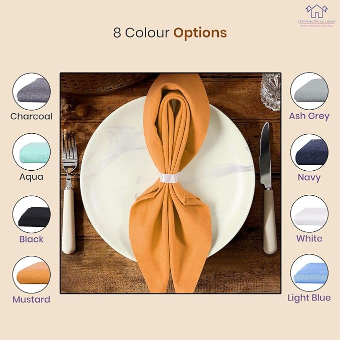 LFH Home Cotton Rich Metered Napkins for Dining Table Set of 12, Elegant Cloth Napkins for Wedding Party or Everyday Use Machine Washable Durable Reusable and Soft for Hosting 18x18 Inch - Mustard