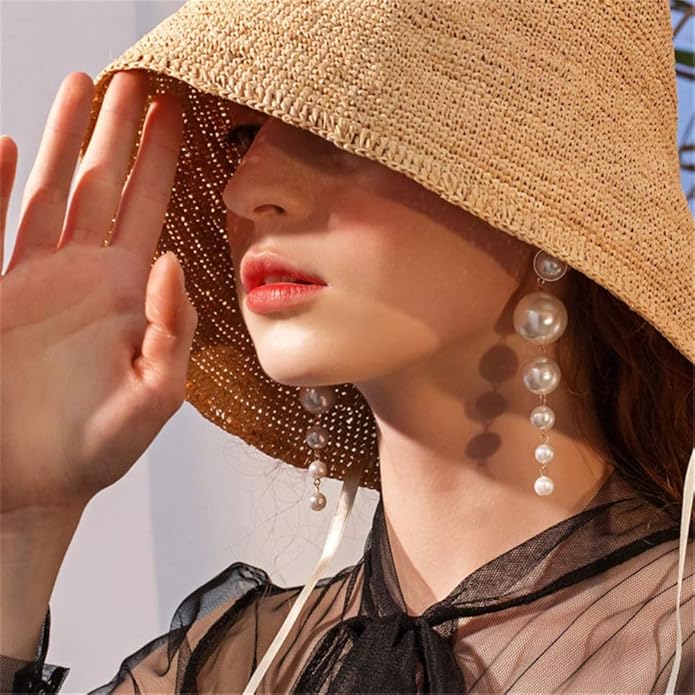 Boho Gold Long Tassel Fringe Dangle Pearls Thin Handmade Bohemian Statement Earrings for Women Daily Party