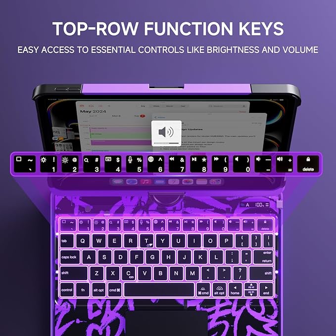 Transparent Case with Keyboard for iPad Air 13 Inch (M3/M2, 2025/2024), iPad Pro 12.9 Inch (6/5/4/3 Gen),7-Color Backlit,Magic wireless Keyboard, 360°Rotating,with trackpad,Pencil Holder,Purple