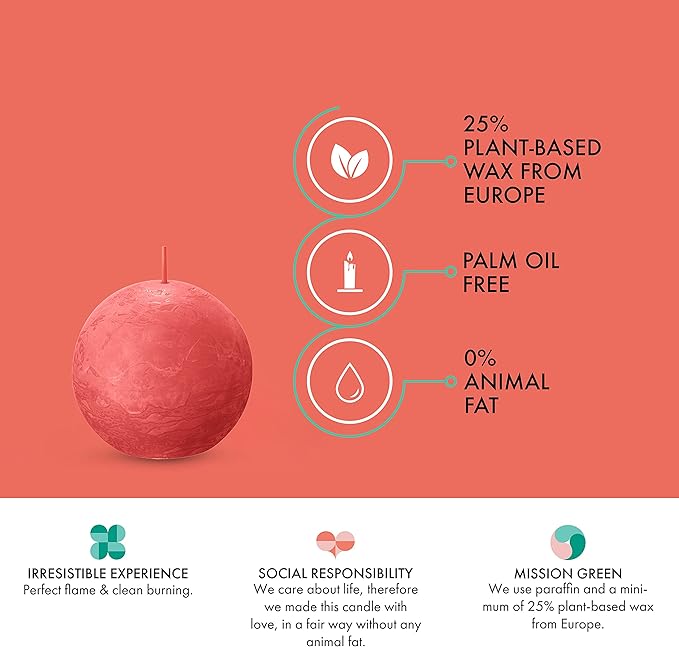 BOLSIUS 3 Pack Blossom Pink Rustic Ball Pillar Candles - 3 Inch - Premium European Quality - Includes Natural Plant-Based Wax - Unscented Dripless Smokeless 25 Hour Party Décor Candles