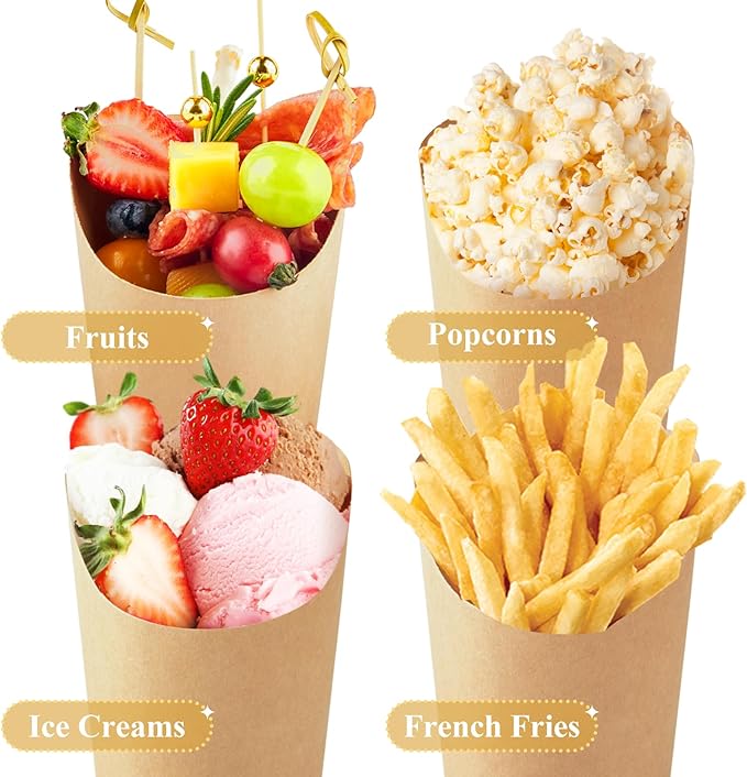 50 Sets 14 oz Charcuterie Cups with Sticks, Individual Kraft Paper Charcuterie Boxes Disposable Individual Appetizer Serving Cups (50 Cups + 200 Cocktail Picks + 50 Bags + 50 Ties)