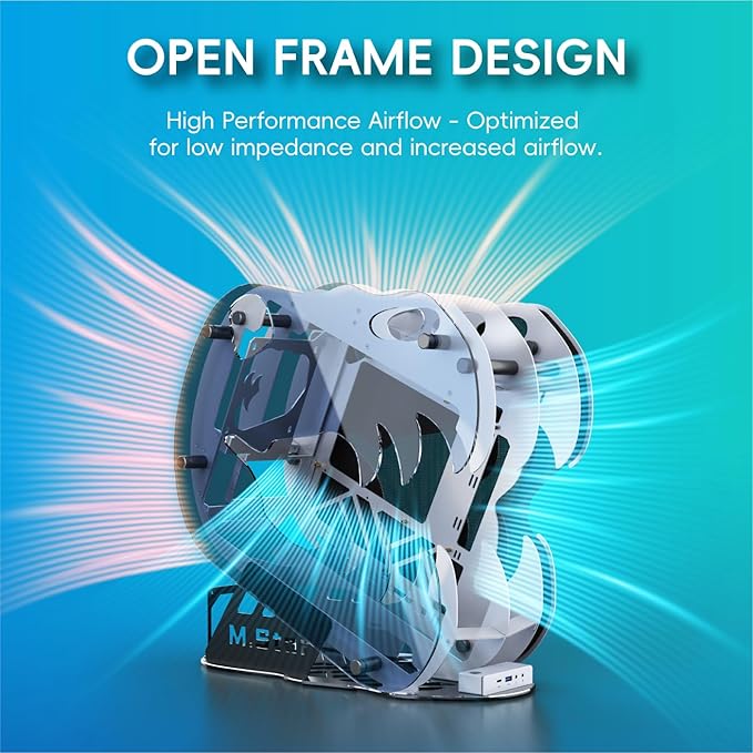 MegaPC Upgraded Open-Frame Mid-Tower Micro-ATX/Mini-ITX Gaming PC Case, Tempered Glass Side Panel, Pre-Installed ARGB PWM Fan, with USB3.0, USB-C, 240mm Radiator Support (White)