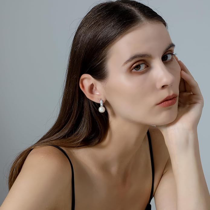 Pearl Earrings for Women 14K Gold Plated Hypoallergenic Pearl Earrings 5A Cubic Zirconia Dangle Earrings Elegant Jewelry