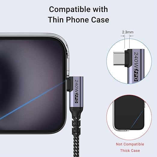Short USB 4 Cable Right Angle [1.5FT 2 Packs], 240W Fast Charging with High Speed 40Gbps Data Transfer and 8K Video Display Compatible with iPhone 16/16 Plus/16 Pro Max, MacBook, Galaxy S23