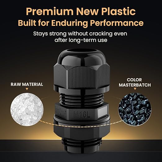 QILIPSU 50pcs M16L Long Thread Cable Gland Waterproof IP68 Nylon Strain Relief Cord Grip Cable Pass Through Wire Connector