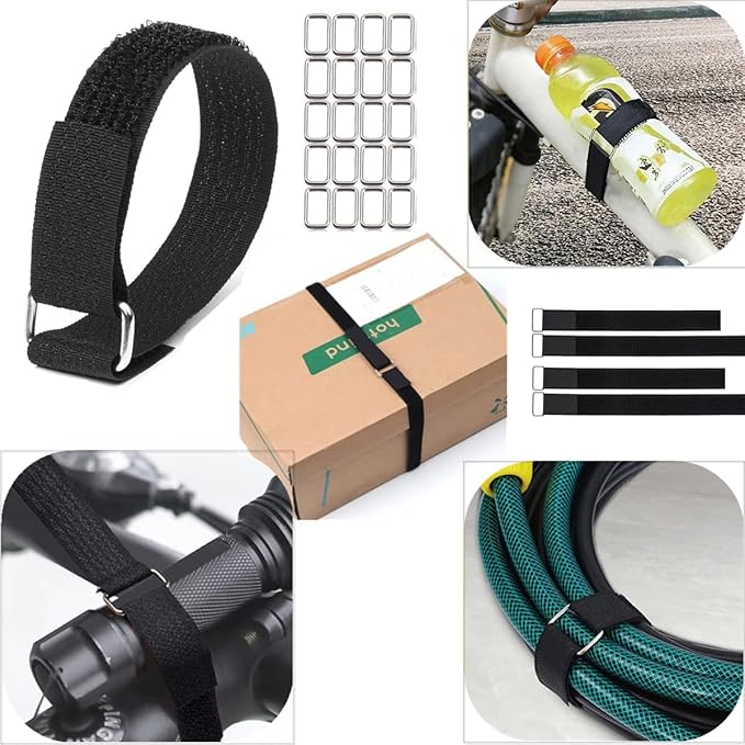 2 Rolls 32.2ft 1 Inch Wide Cable Ties, Jumpso Adjustable Fastening Zip Ties Hook and Loop Straps with 40 Metal Buckles, Reusable Nylon Cinch Straps for Organizer, Black