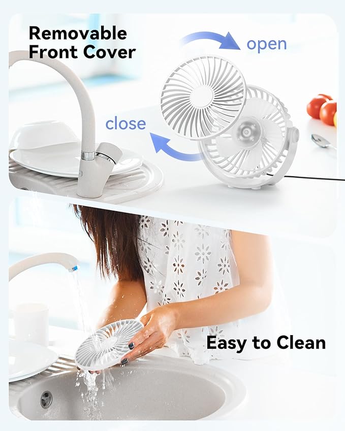 USB Desk Fan, 5 Inch Mini Portable, 3 Speeds Strong Airflow Personal Desktop, Detachable Cooling Fan 360° Rotation Quiet Small Fan for Desk Home Office Travel Car, White, 5ft Cable