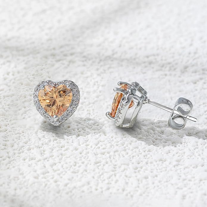 YOMELA Cubic Zirconia Earrings Studs, Halo CZ Birthstone Simulated Diamond Stud Earrings for Women